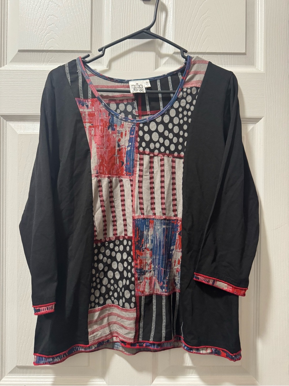 Parsley & Sage Black Patchwork Print Long Sleeve Top